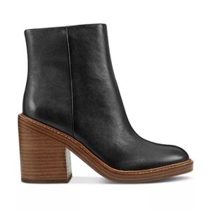 Black Marc Fisher Heeled Boots with Chunky Wooden Heel